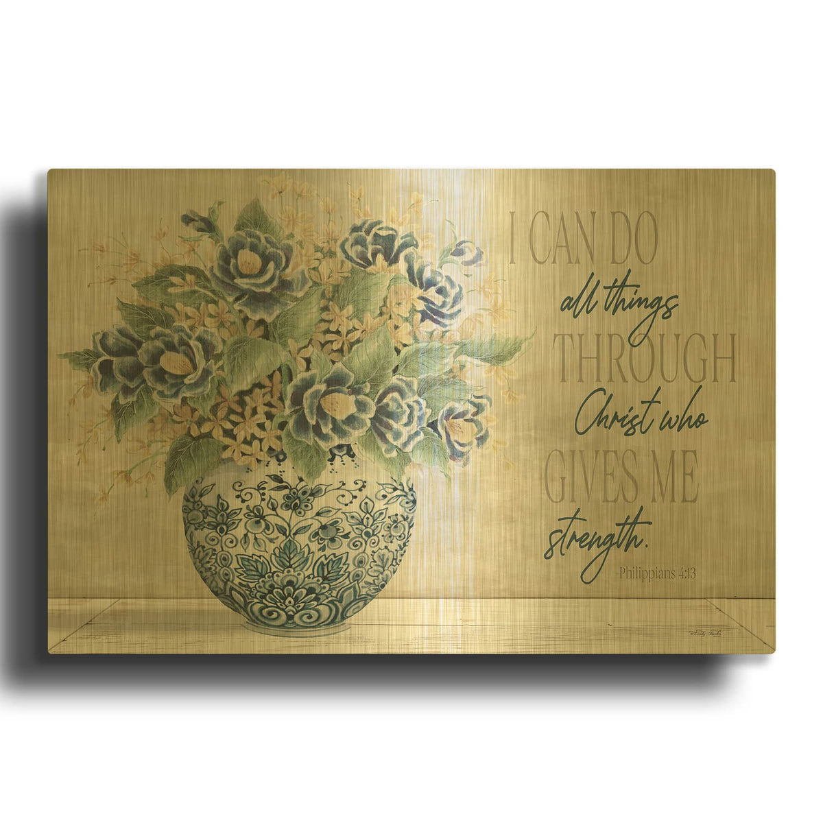'I Can Do All Things Blue Vase' By Cindy Jacobs Gold Metal Wall Art