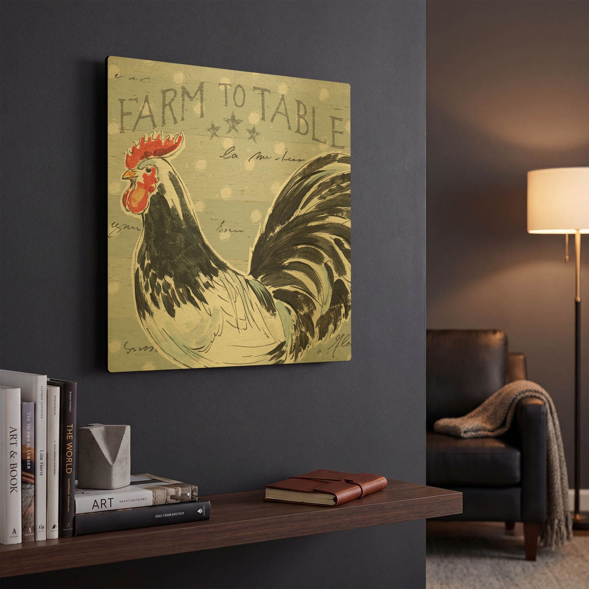 'Roosters Call III' By Daphne Brissonnet Gold Metal Wall Art