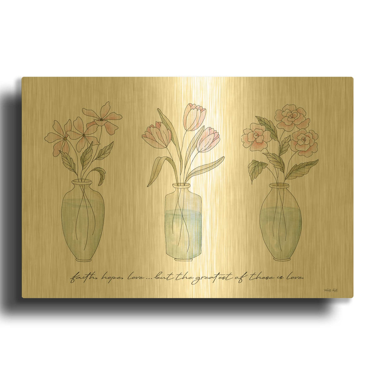 'Faith, Hope, Love Flower Vases' By Cindy Jacobs Gold Metal Wall Art