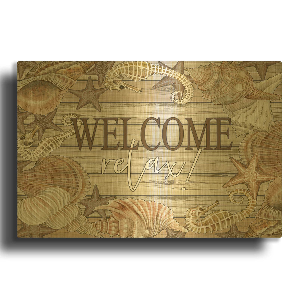 'Beach Welcome and Relax' By Cindy Jacobs Gold Metal Wall Art