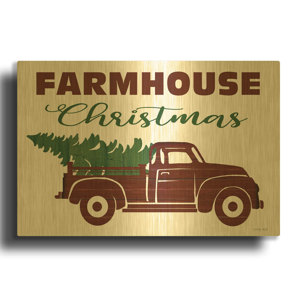 'Farmhouse Christmas Truck' By Cindy Jacobs Gold Metal Wall Art
