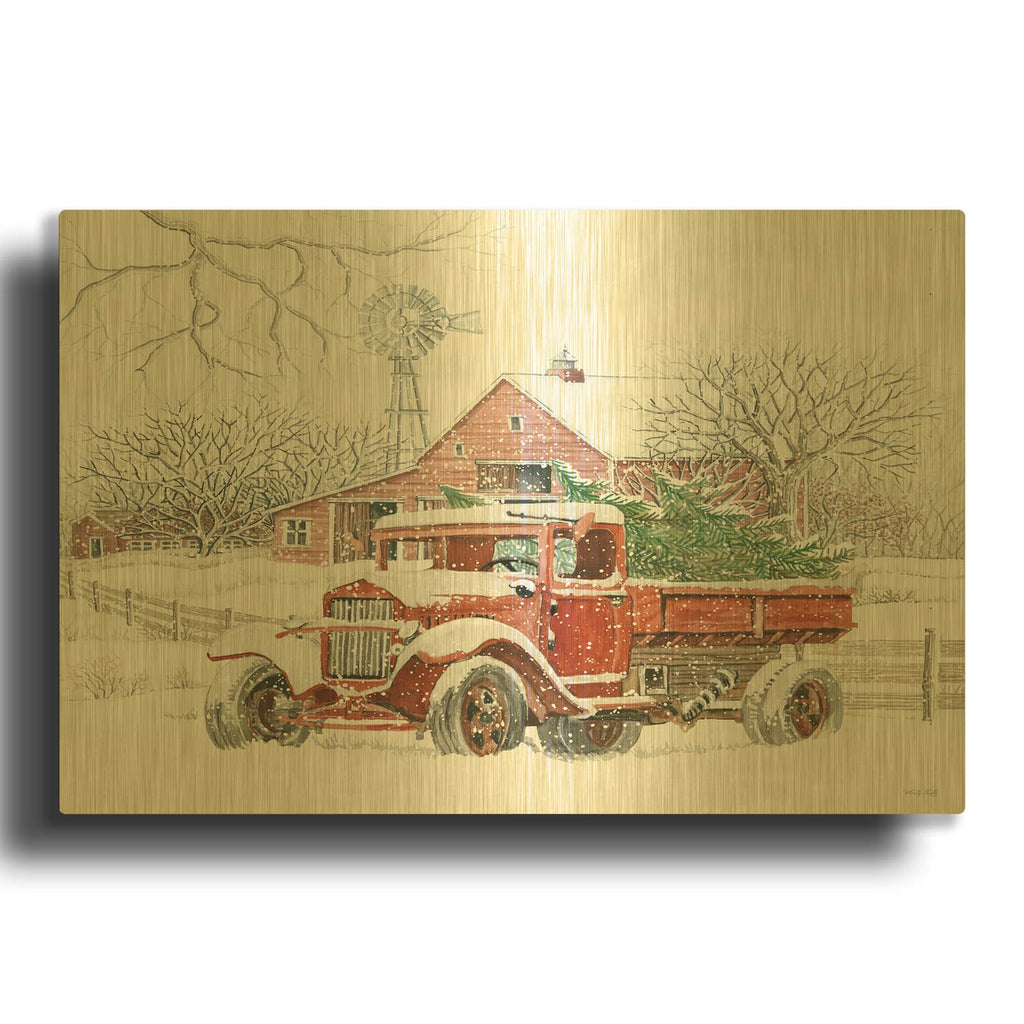 'Windmill Winter' By Cindy Jacobs Gold Metal Wall Art