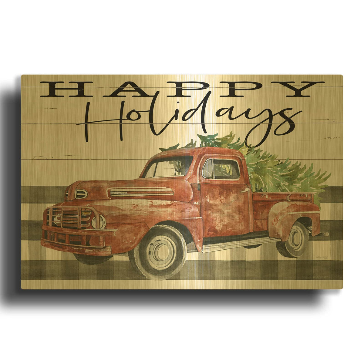 'Happy Holidays Truck' By Cindy Jacobs Gold Metal Wall Art
