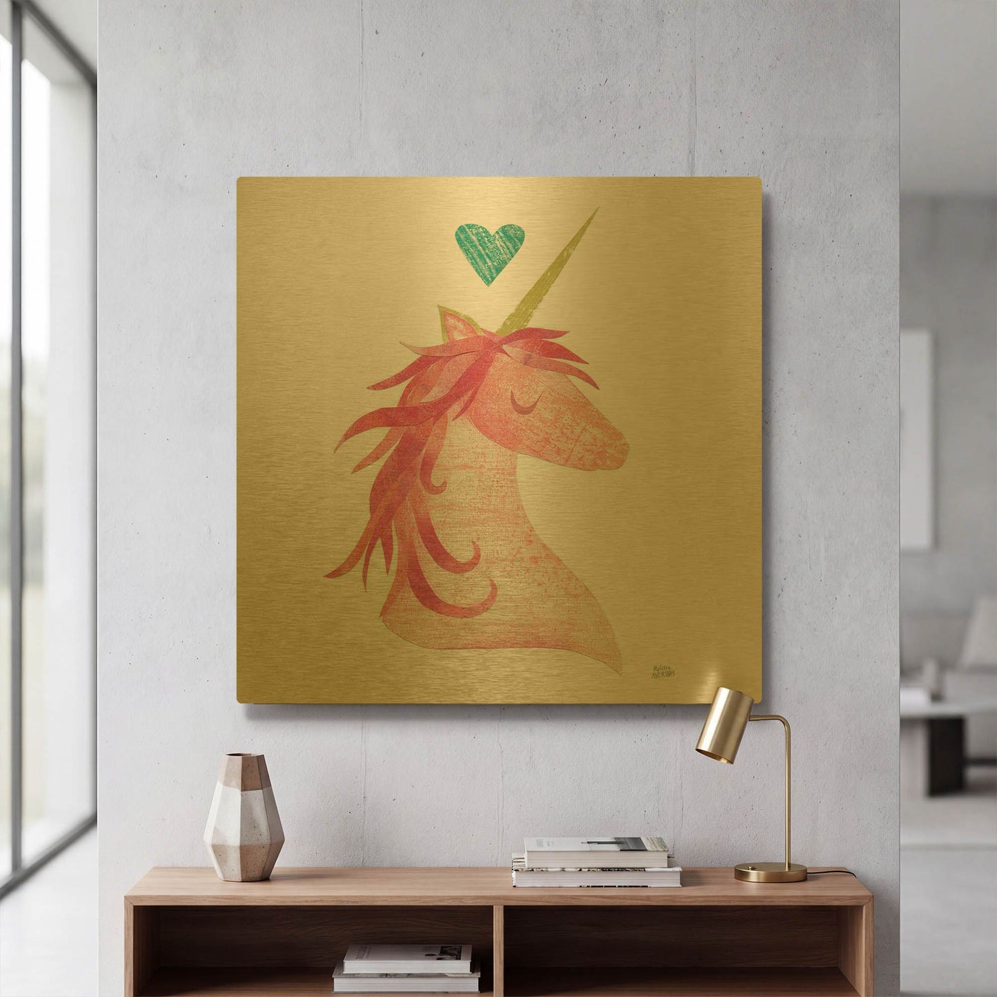 'Unicorn Magic I Heart Sq' By Melissa Averinos Gold Metal Wall Art