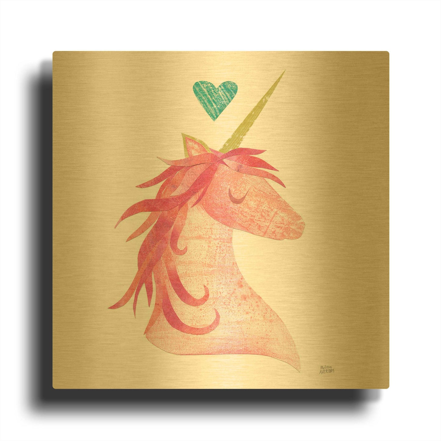 'Unicorn Magic I Heart Sq' By Melissa Averinos Gold Metal Wall Art