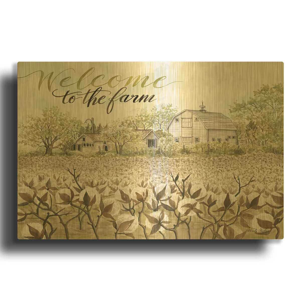 'Welcome to the Farm' By Cindy Jacobs Gold Metal Wall Art