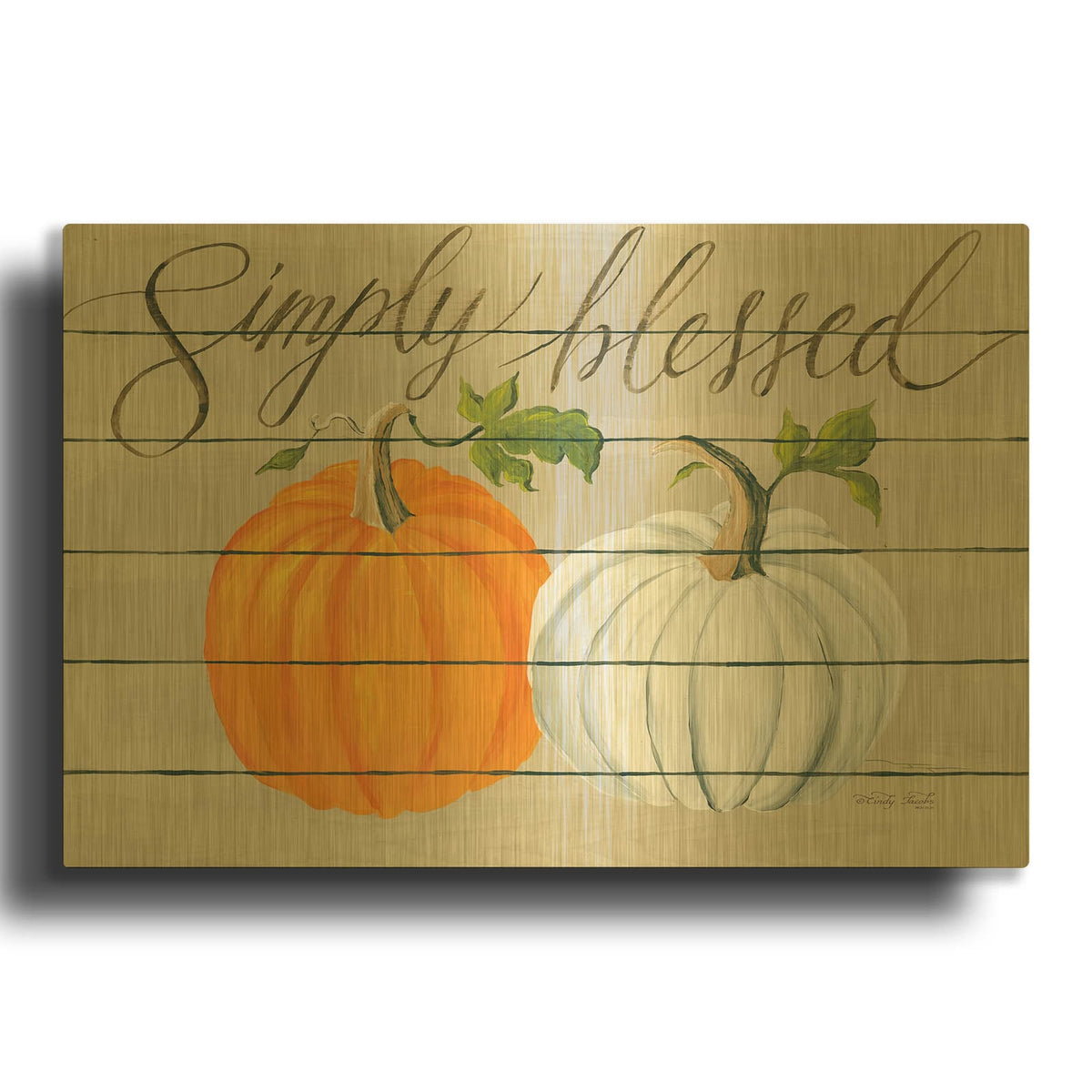 'Simply Blessed Pumpkins' By Cindy Jacobs Gold Metal Wall Art