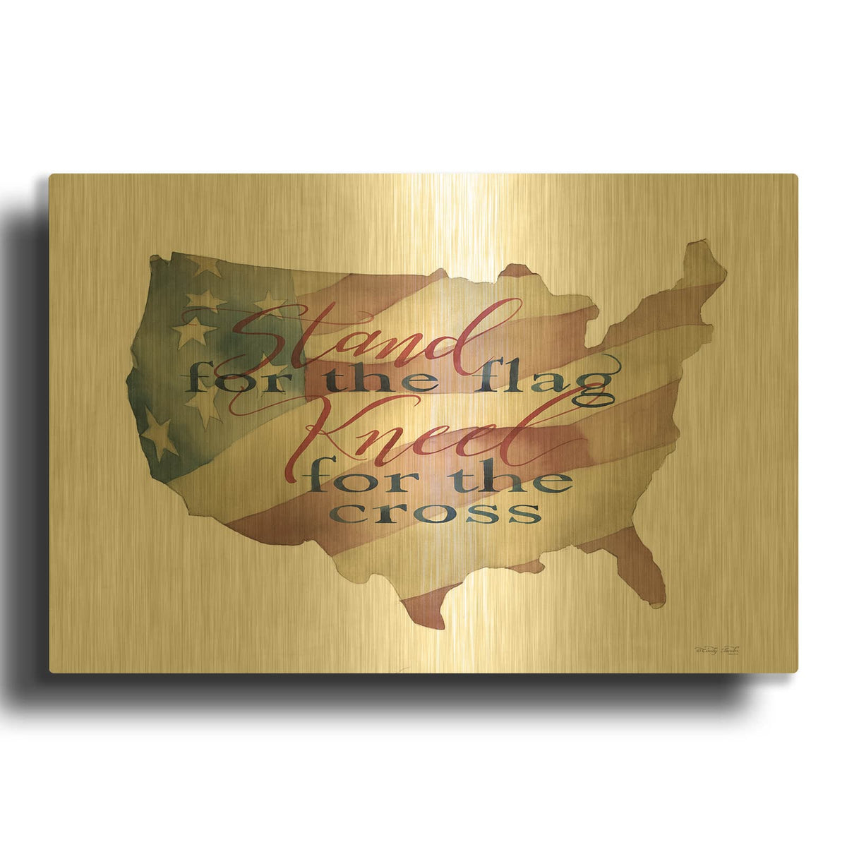 'USA Stand for the Flag' By Cindy Jacobs Gold Metal Wall Art