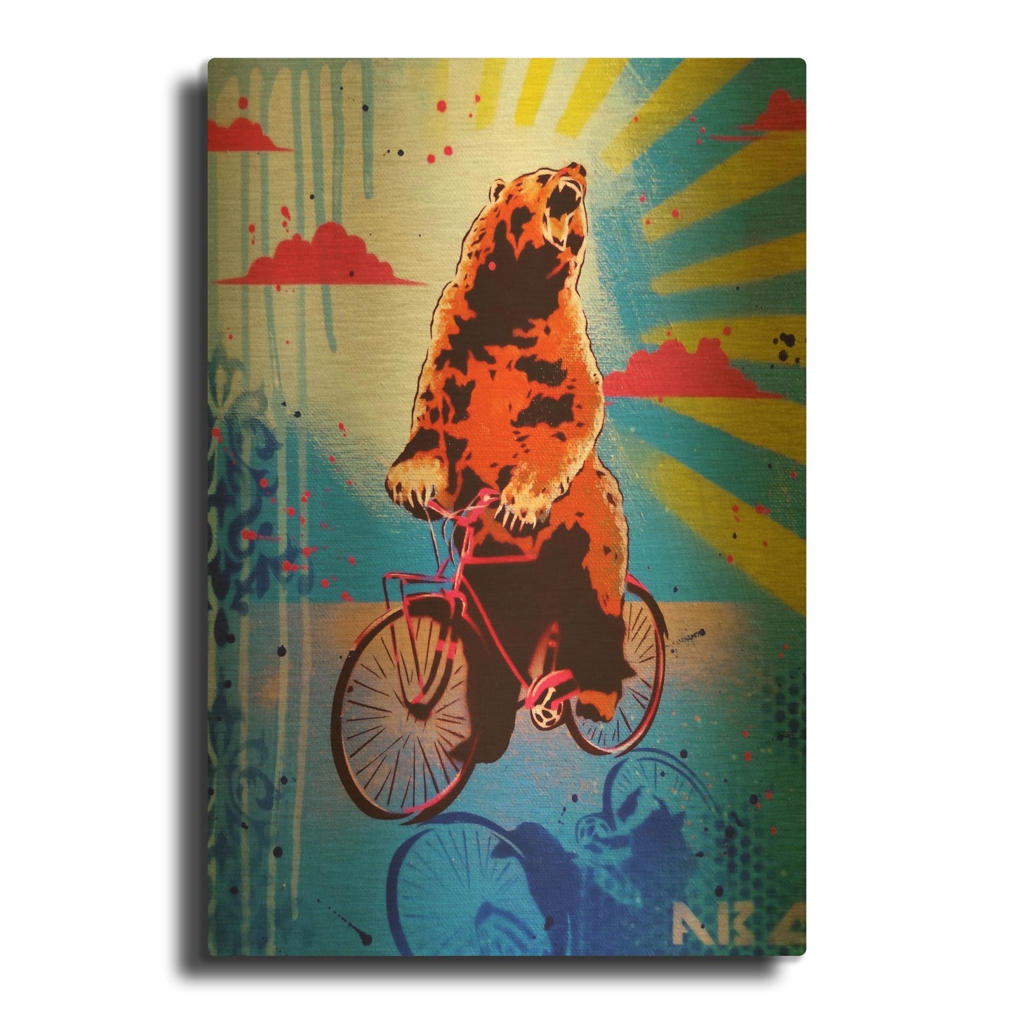 'Bear Back Rider' By AbcArtAttack Gold Metal Wall Art