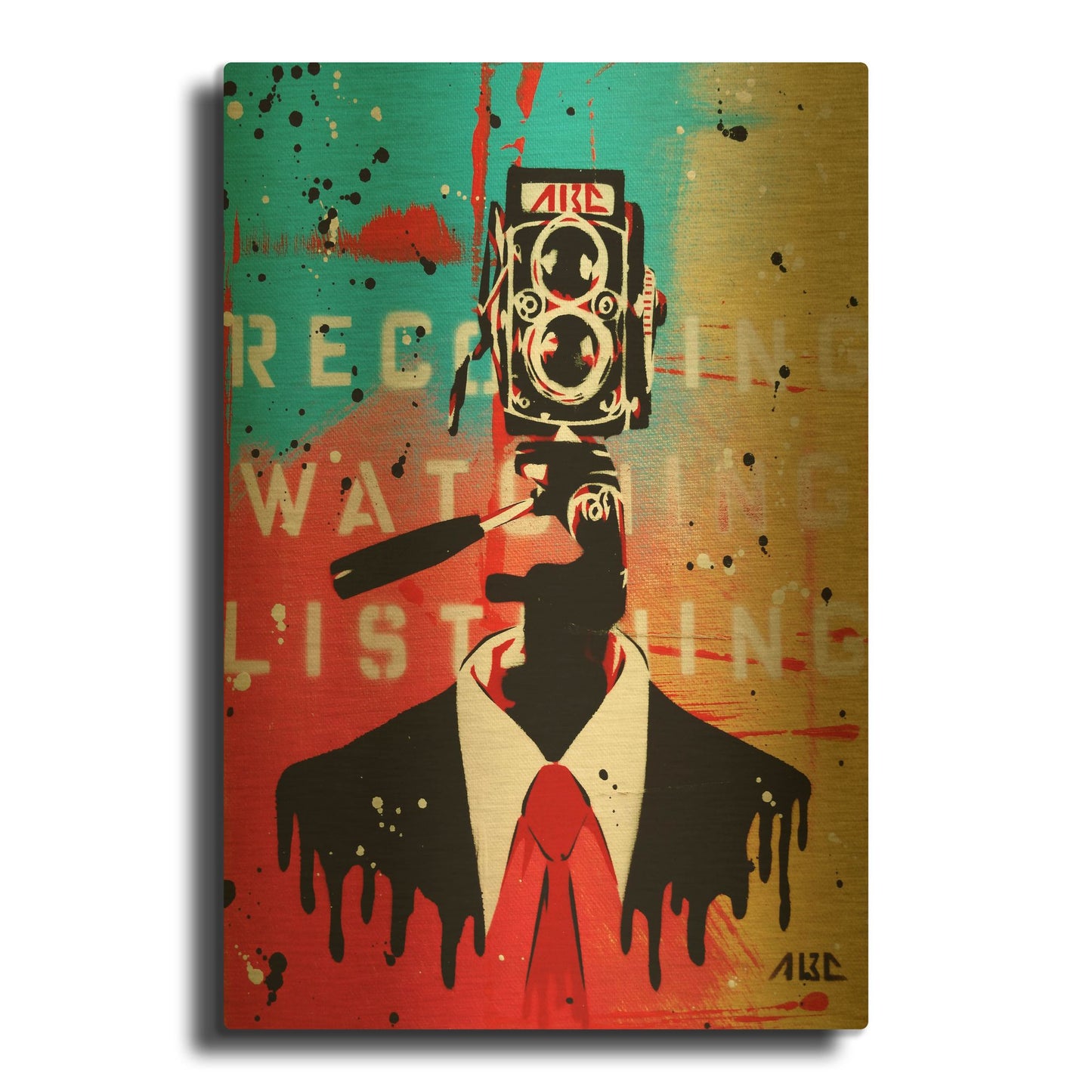 'NSA Camera Man' By AbcArtAttack Gold Metal Wall Art