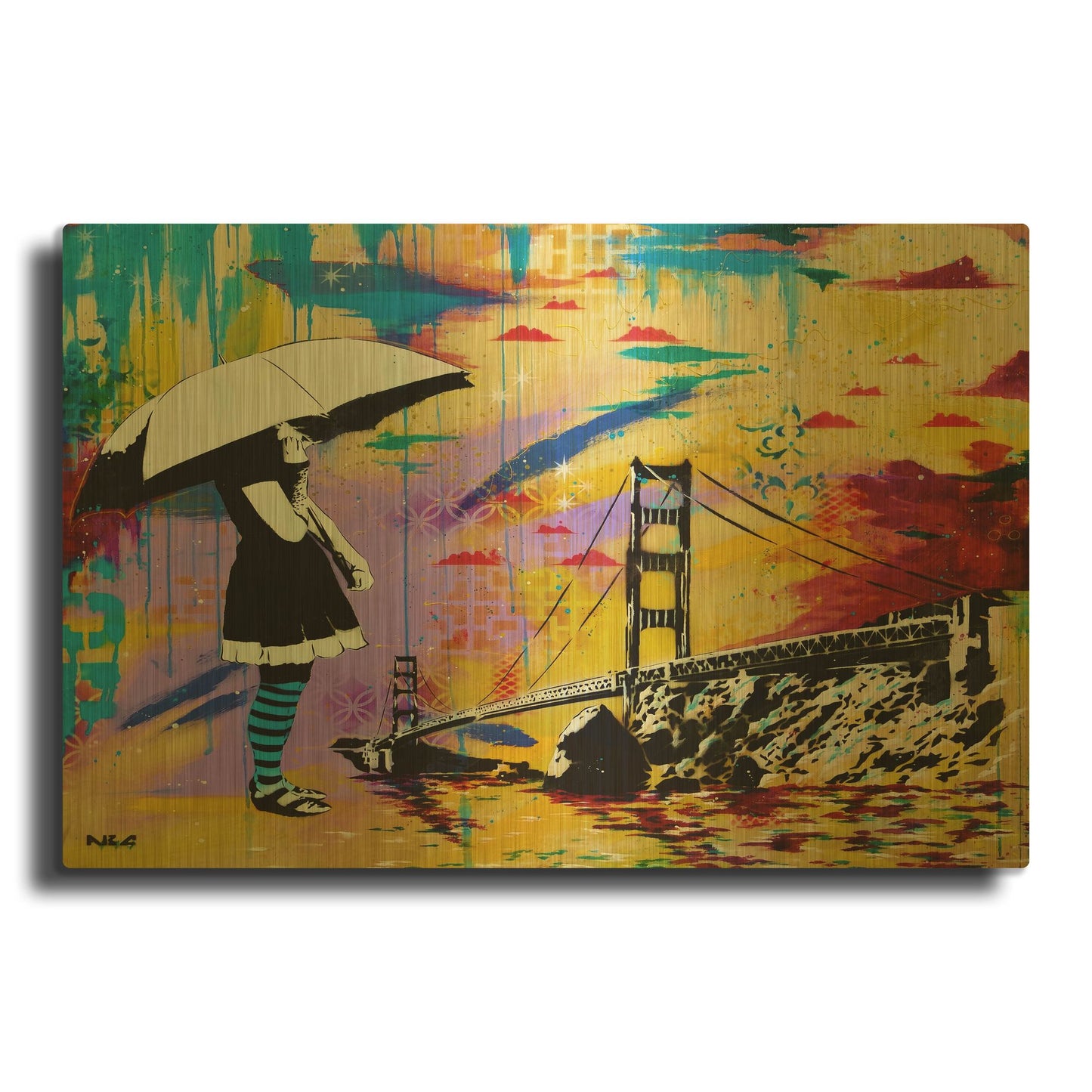 'Shelter at Bay' By AbcArtAttack Gold Metal Wall Art