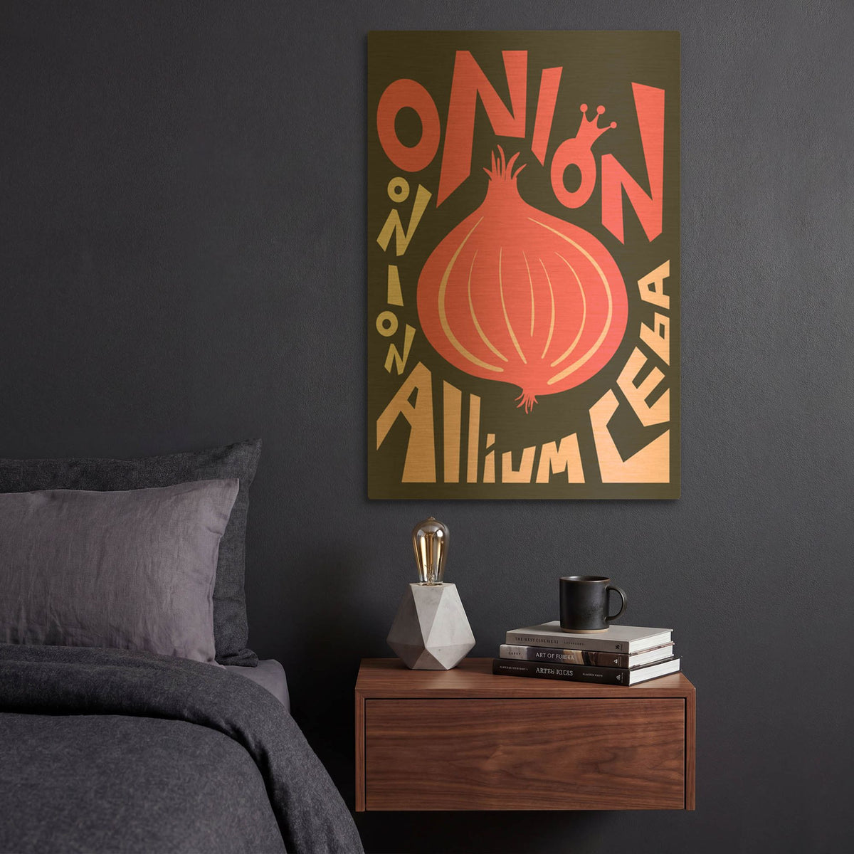 'Kitchen Onion' By Ayse Gold Metal Wall Art