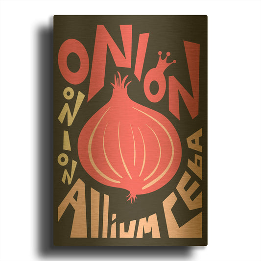 'Kitchen Onion' By Ayse Gold Metal Wall Art
