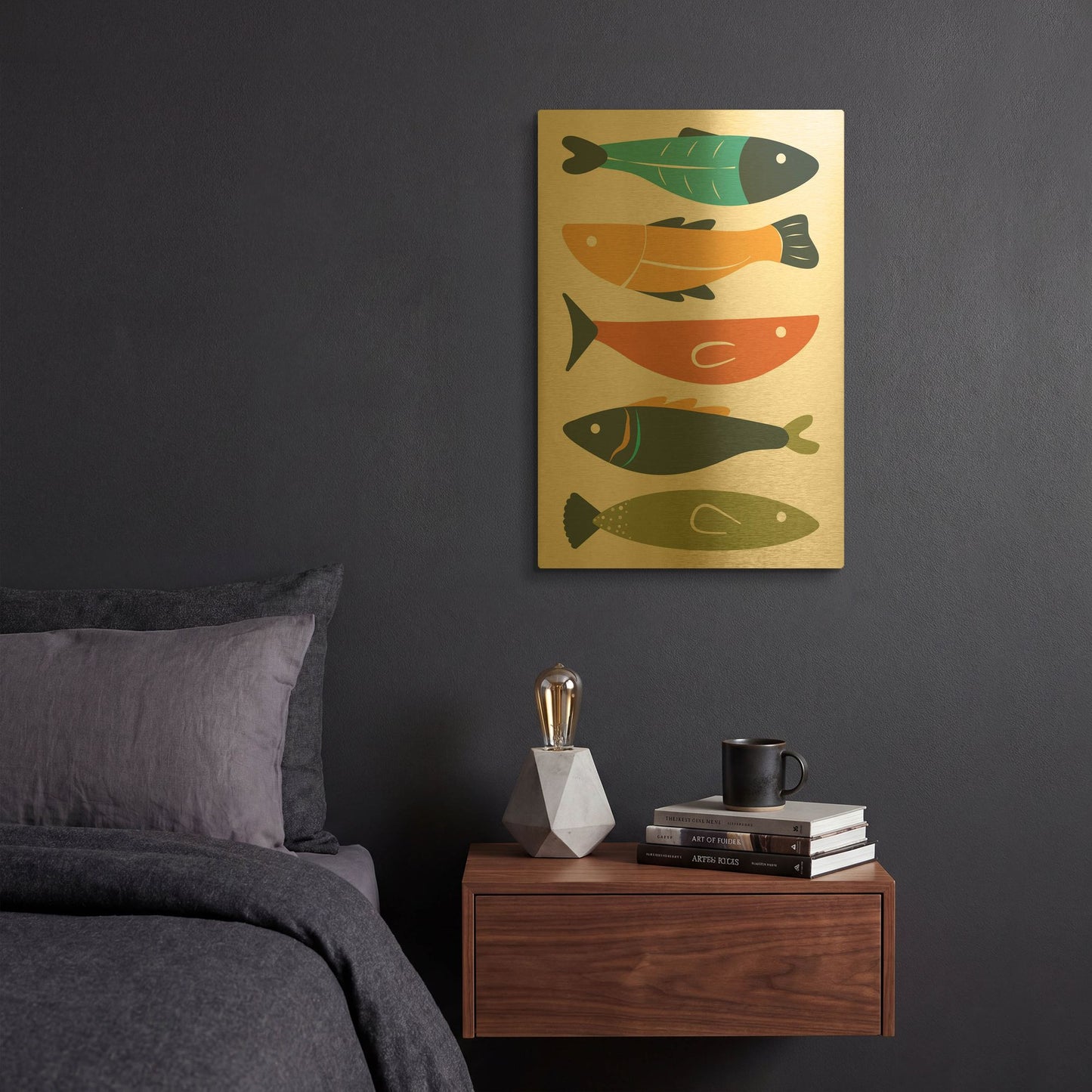 'Playful Fish' By Ayse Gold Metal Wall Art