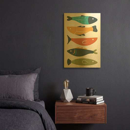 'Playful Fish' By Ayse Gold Metal Wall Art