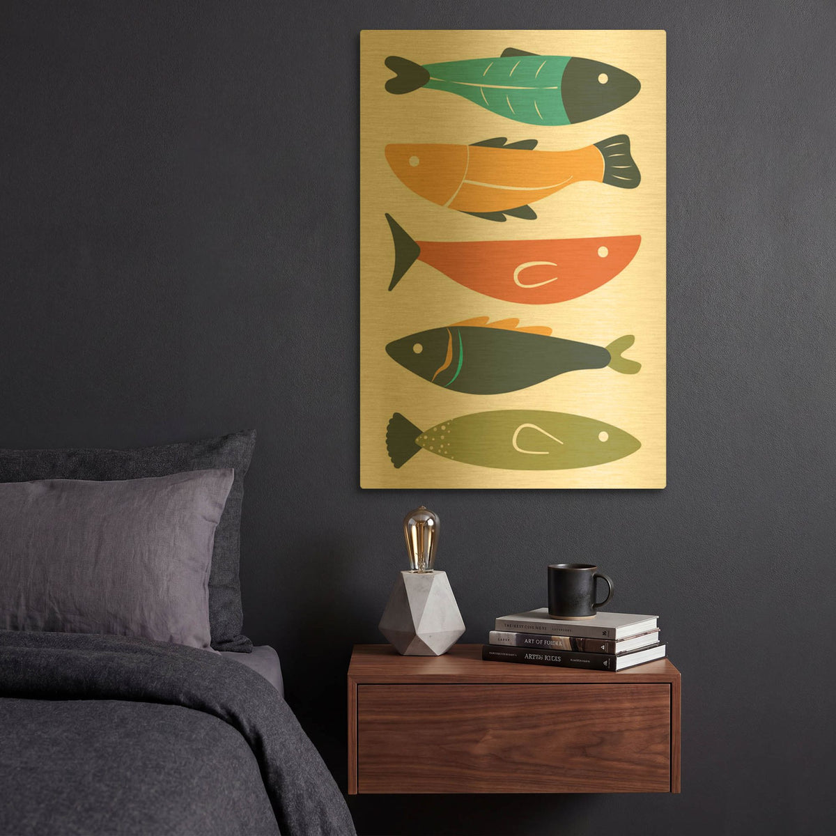 'Playful Fish' By Ayse Gold Metal Wall Art