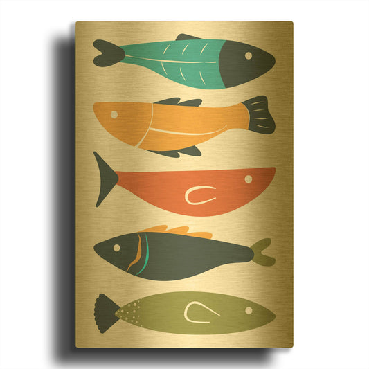 'Playful Fish' By Ayse Gold Metal Wall Art