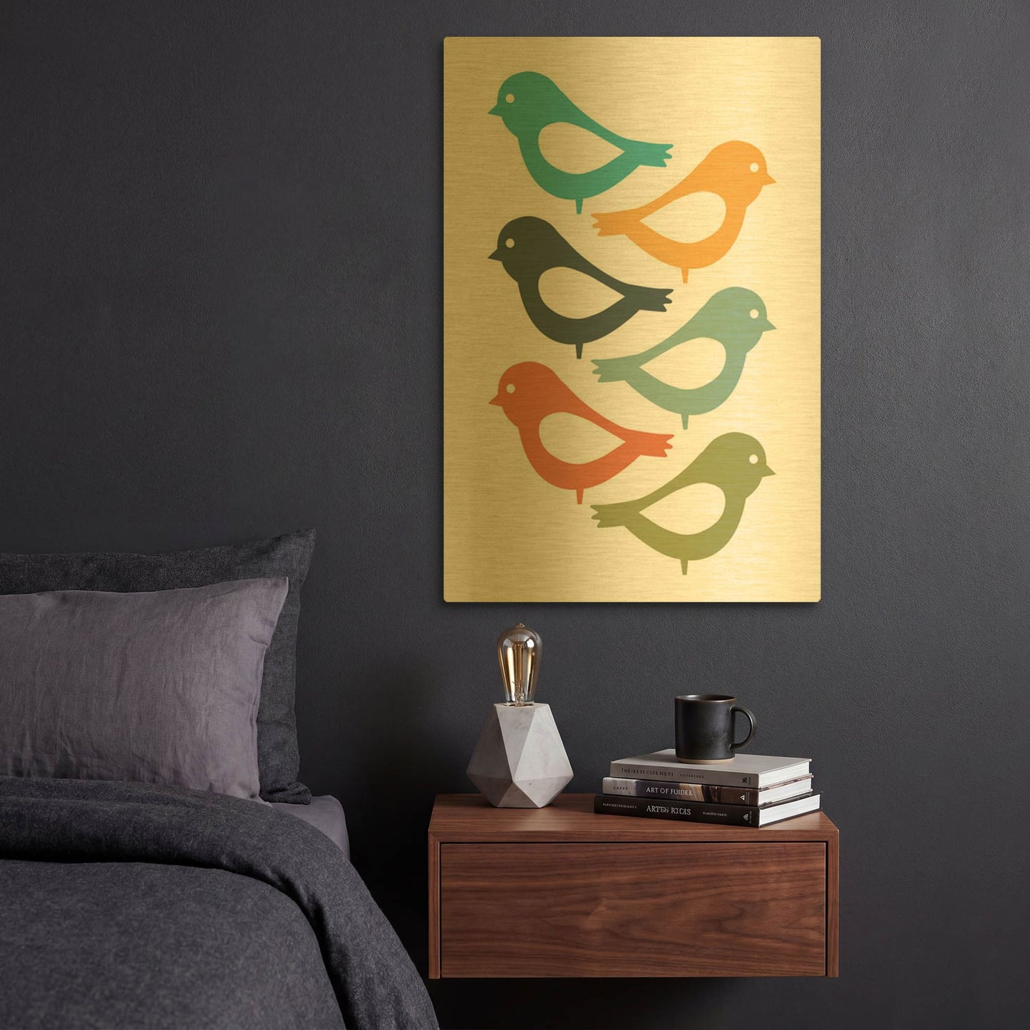 'Playful Birds' By Ayse Gold Metal Wall Art