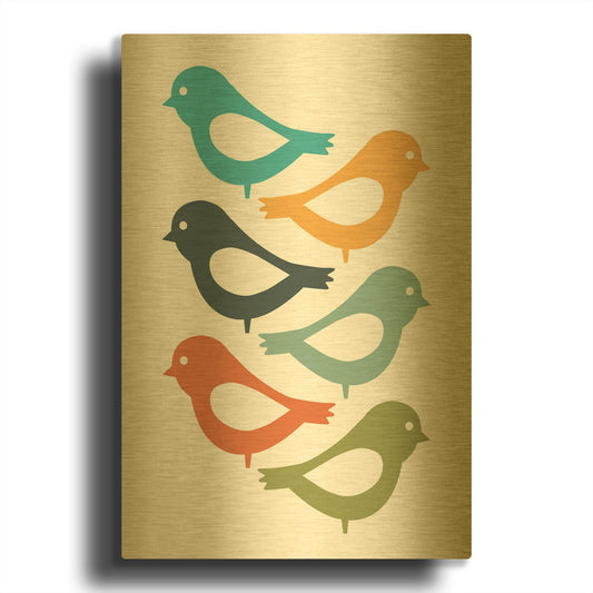 'Playful Birds' By Ayse Gold Metal Wall Art