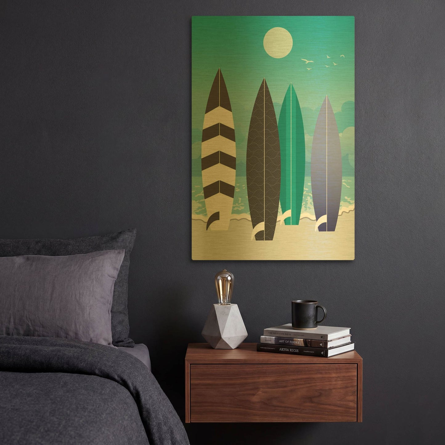 'Surfboards' By Ayse Gold Metal Wall Art
