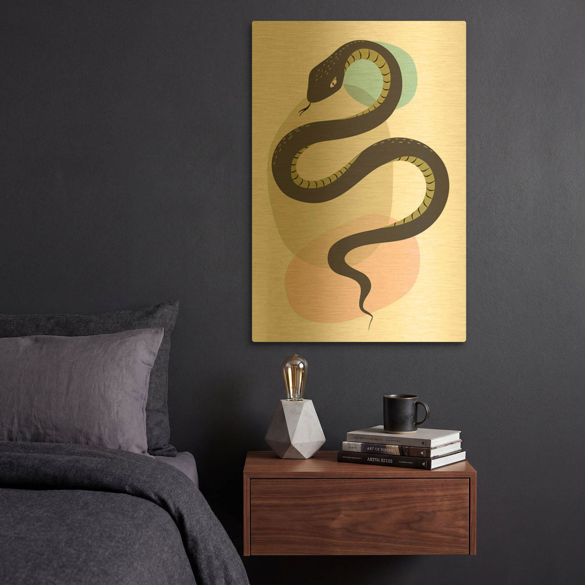 'Snake' By Ayse Gold Metal Wall Art