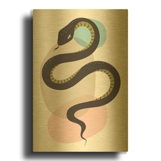 'Snake' By Ayse Gold Metal Wall Art