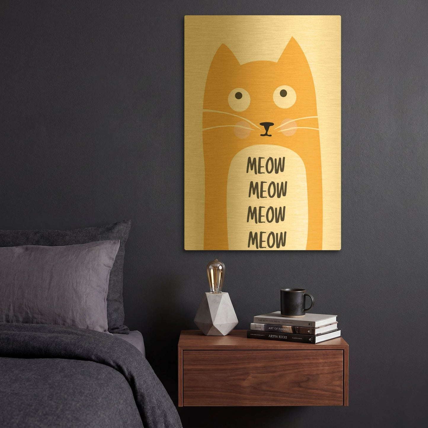 'Meow' By Ayse Gold Metal Wall Art