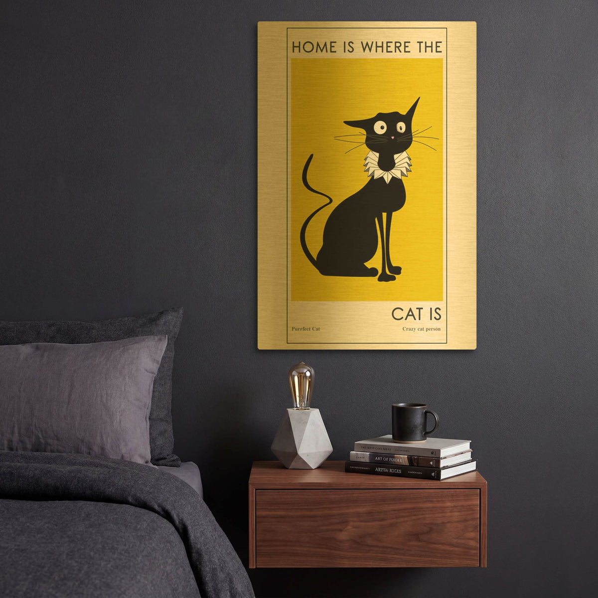 'Home Is where The Cat Is' By Ayse Gold Metal Wall Art
