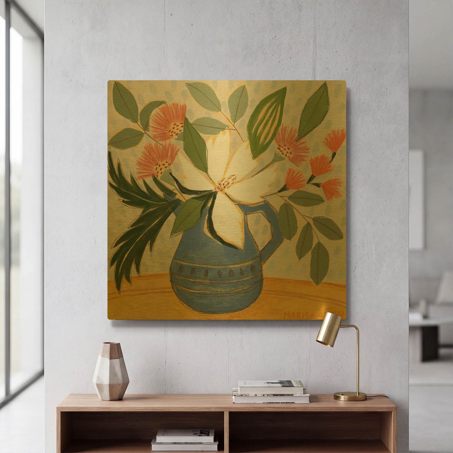 'April Florals 11' By Marisa Anon Gold Metal Wall Art