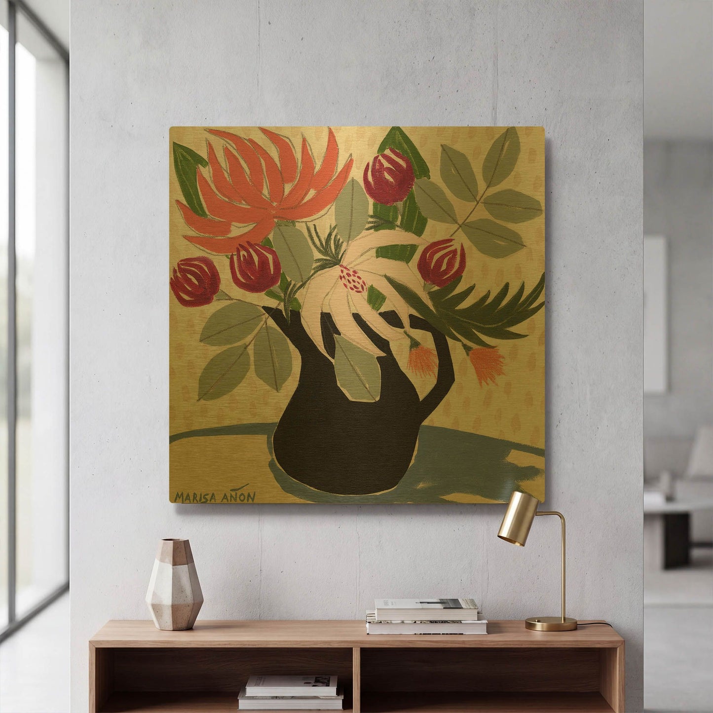 'April Florals 12' By Marisa Anon Gold Metal Wall Art