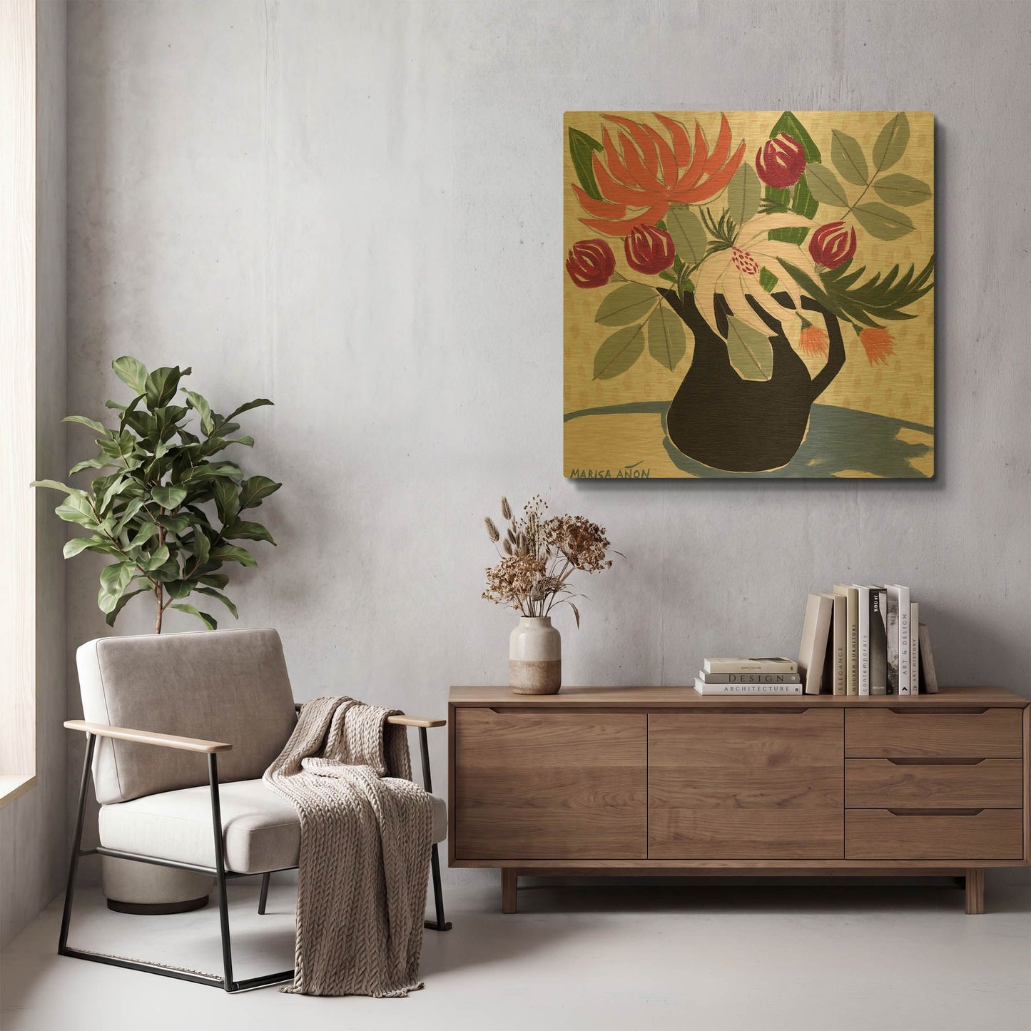'April Florals 12' By Marisa Anon Gold Metal Wall Art