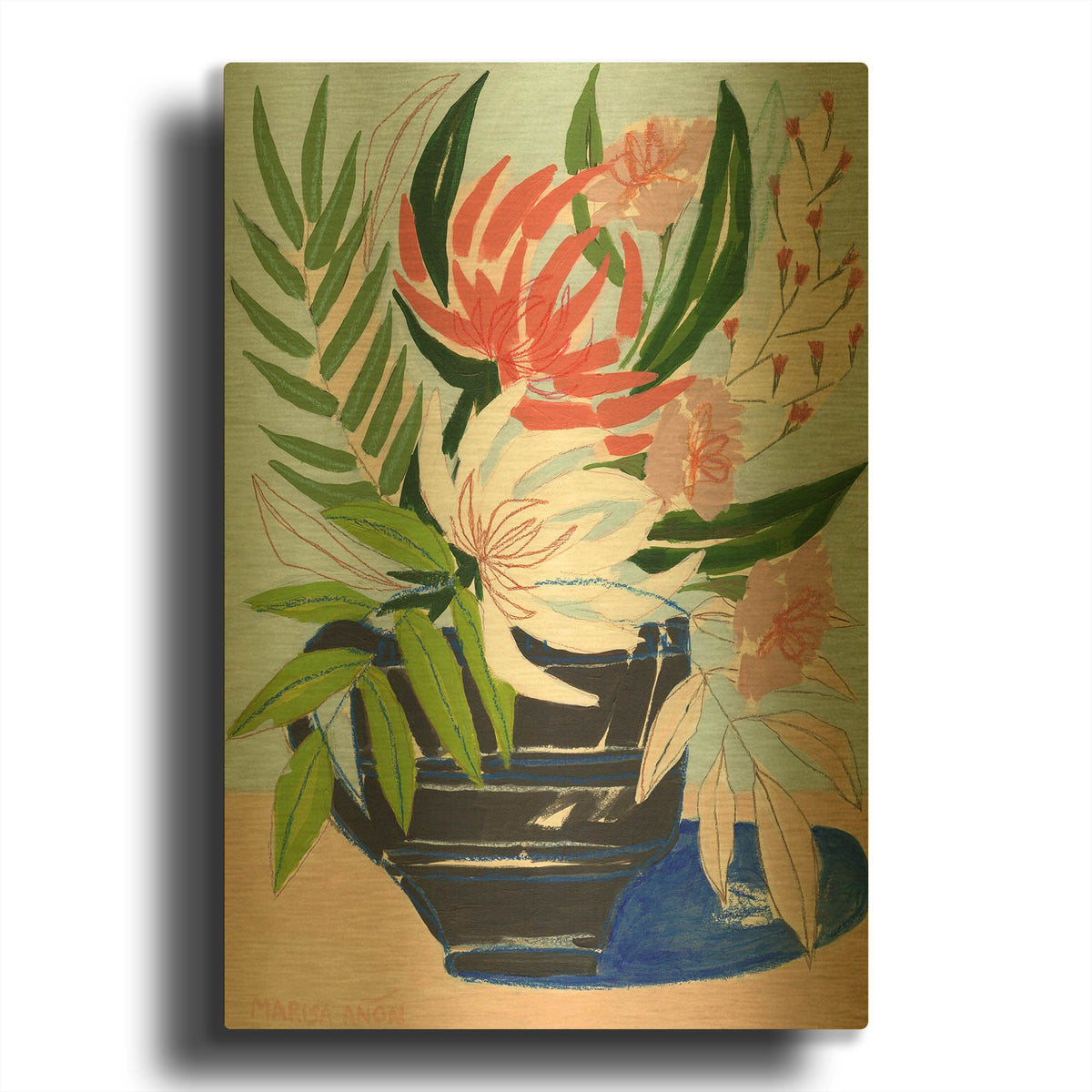 'Spring Florals 6' By Marisa Anon Gold Metal Wall Art