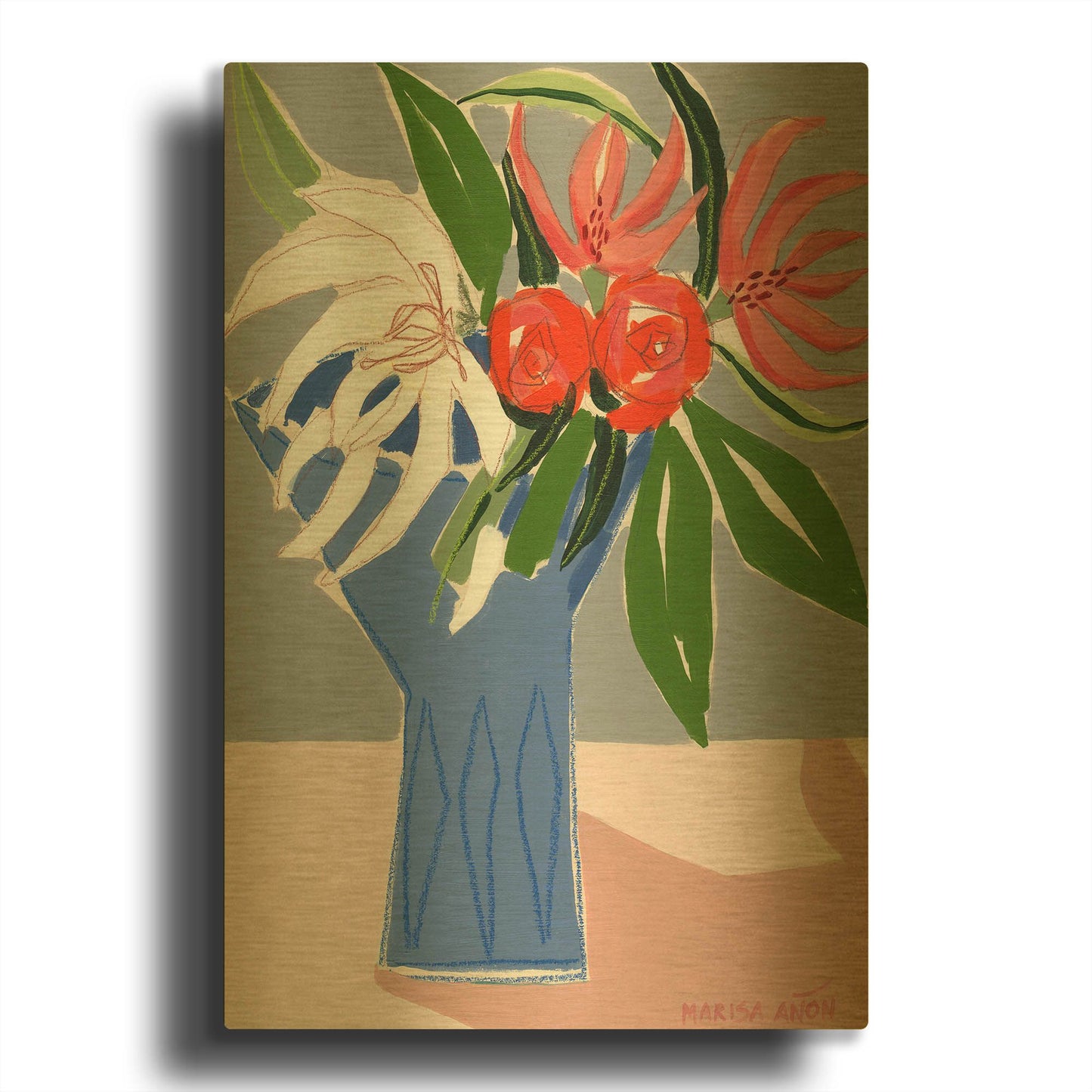 'Spring Florals 10' By Marisa Anon Gold Metal Wall Art