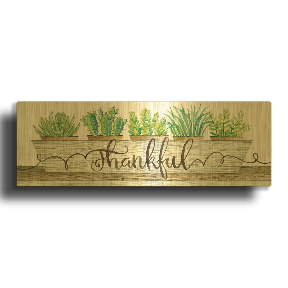'Thankful Succulent Pots' By Cindy Jacobs Gold Metal Wall Art