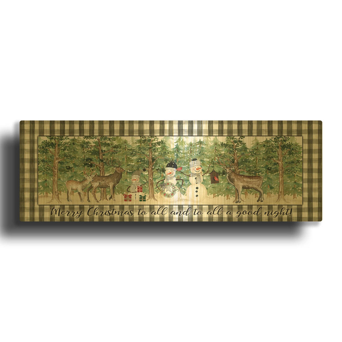 'Merry Christmas to All on Plaid' By Cindy Jacobs Gold Metal Wall Art