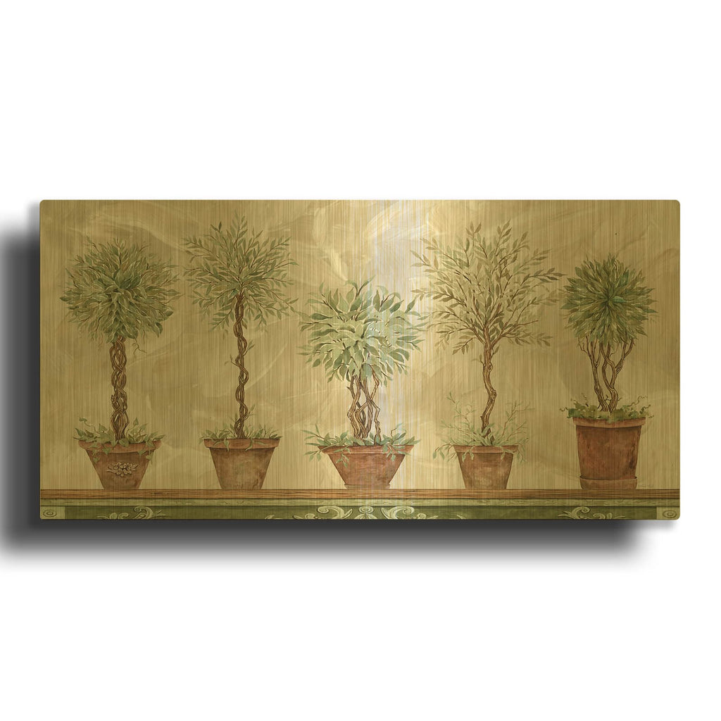 'Topiaries in a Row' By Cindy Jacobs Gold Metal Wall Art