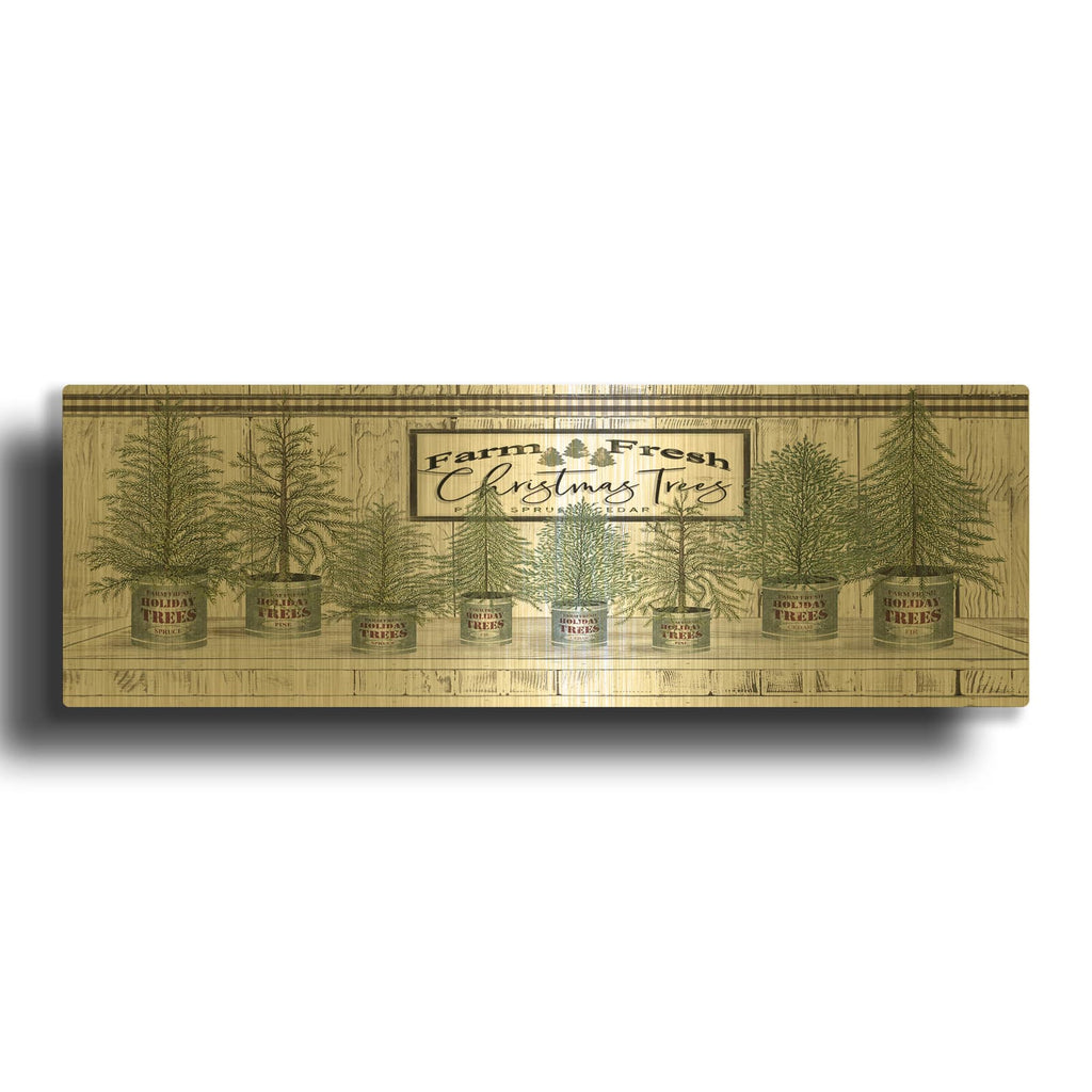 'Galvanized Pots White Christmas Trees I' By Cindy Jacobs Gold Metal Wall Art