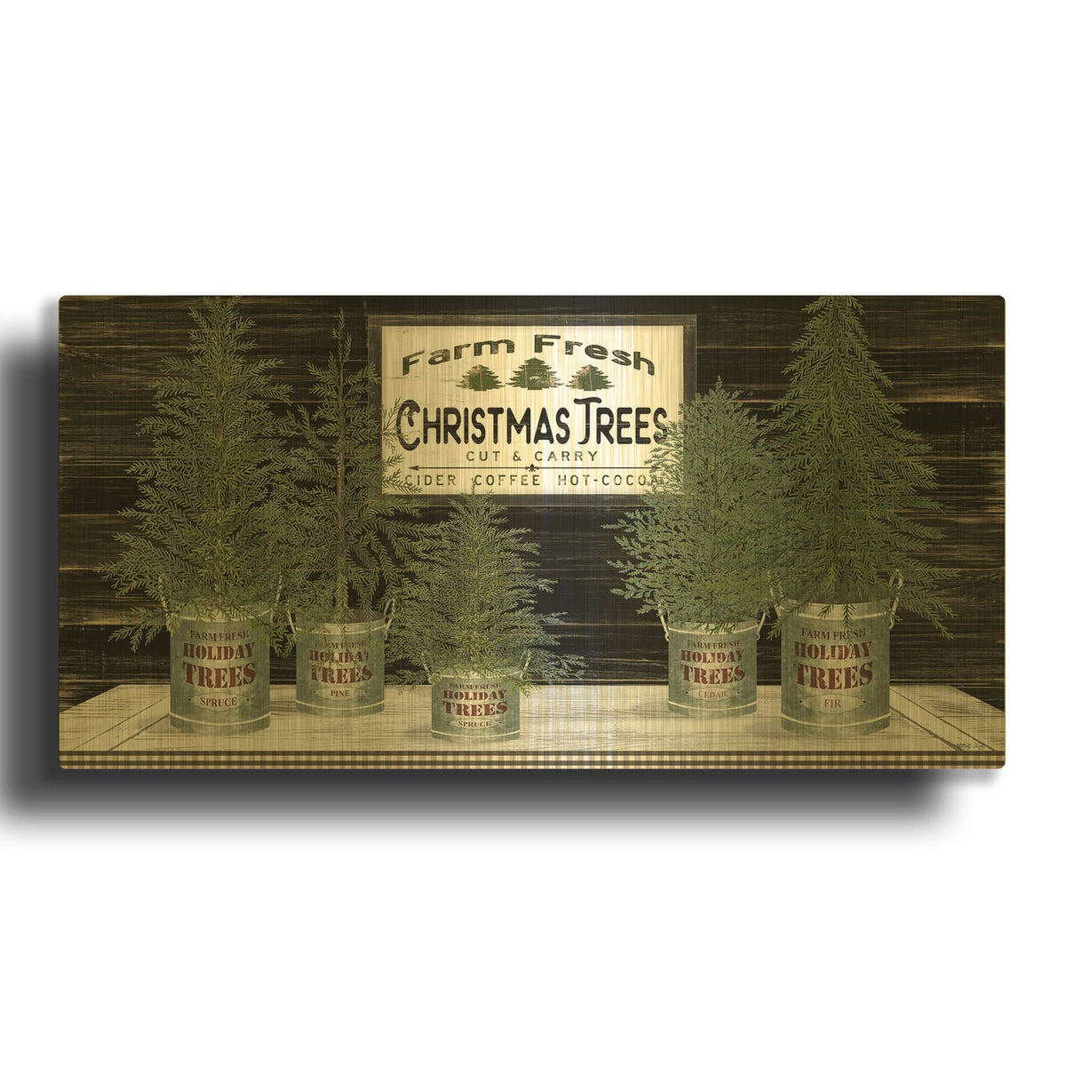 'Galvanized Pots Christmas Trees II' By Cindy Jacobs Gold Metal Wall Art