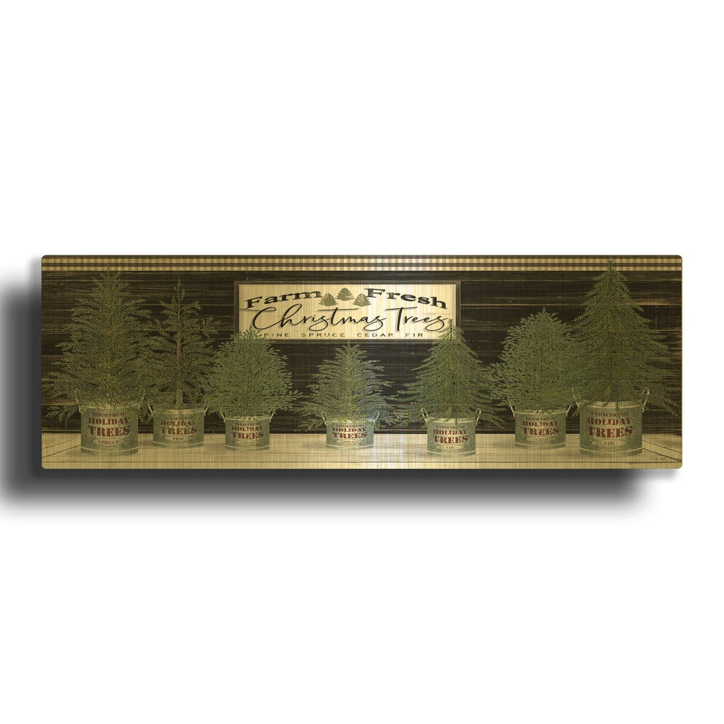 'Galvanized Pots Christmas Trees I' By Cindy Jacobs Gold Metal Wall Art