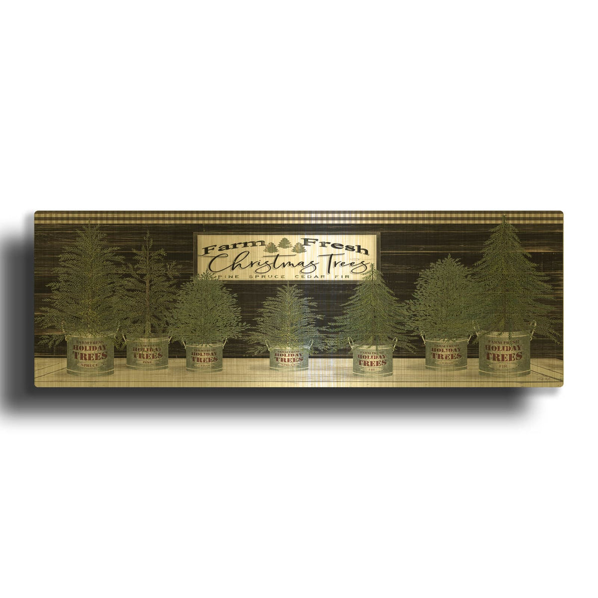 'Galvanized Pots Christmas Trees I' By Cindy Jacobs Gold Metal Wall Art