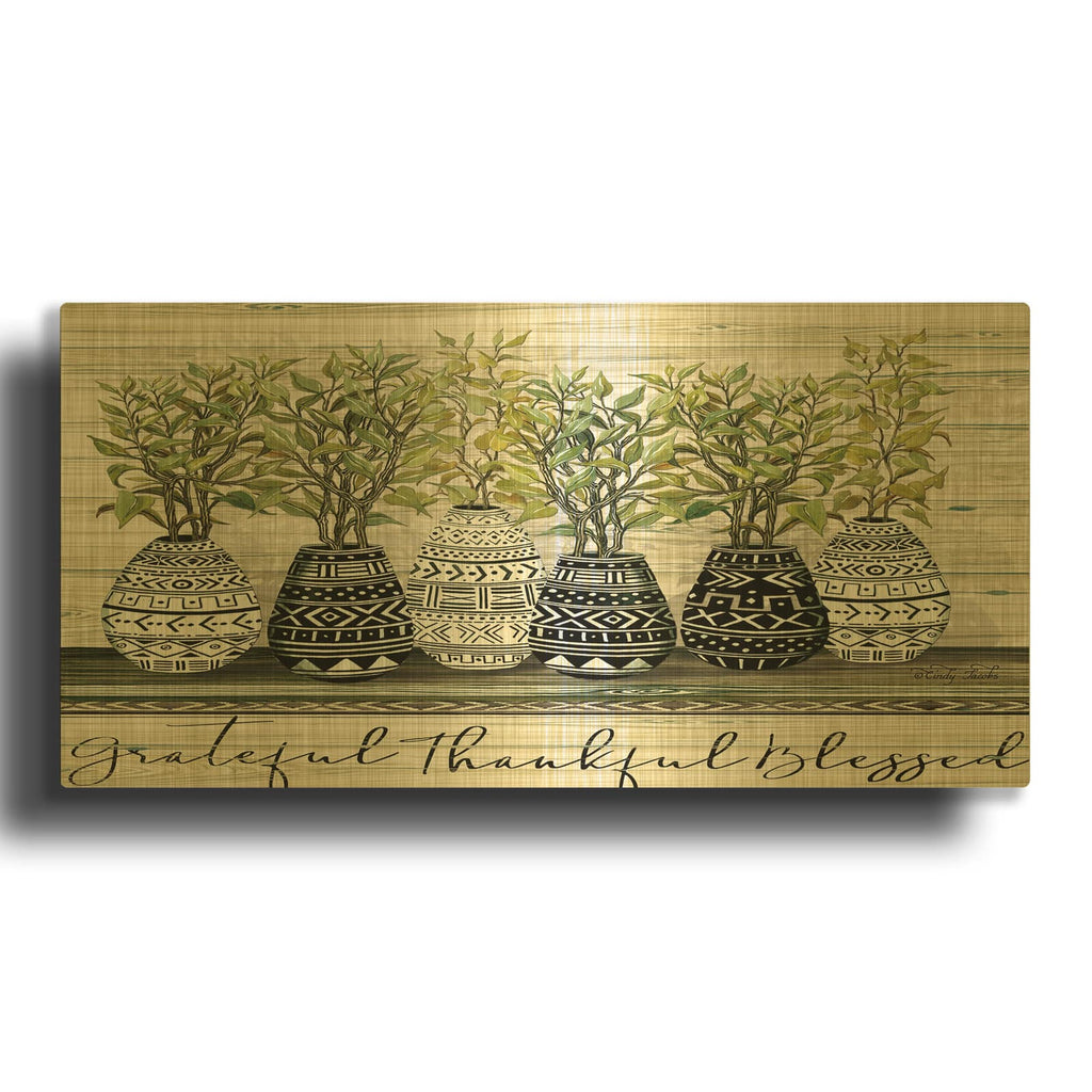 'Grateful Mud Cloth Vase' By Cindy Jacobs Gold Metal Wall Art