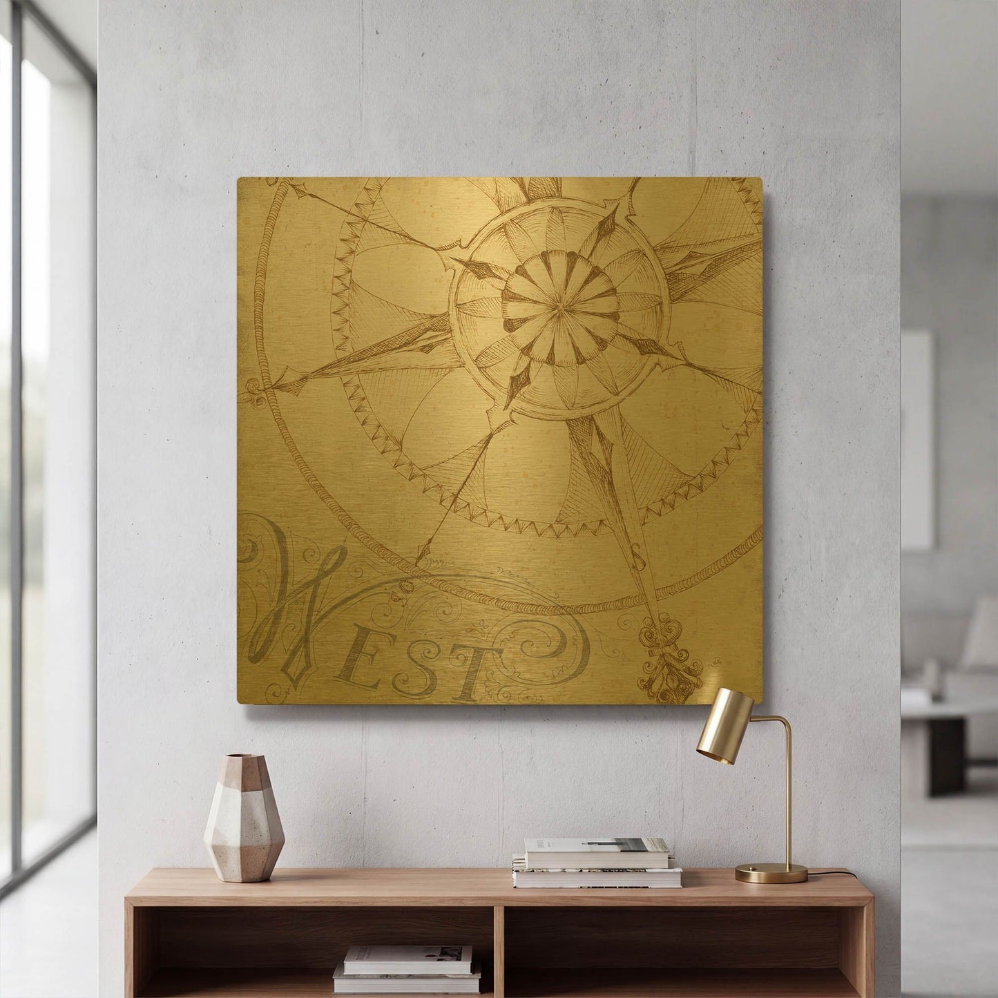 'Coast to Coast Sepia IV' By Daphne Brissonnet Gold Metal Wall Art