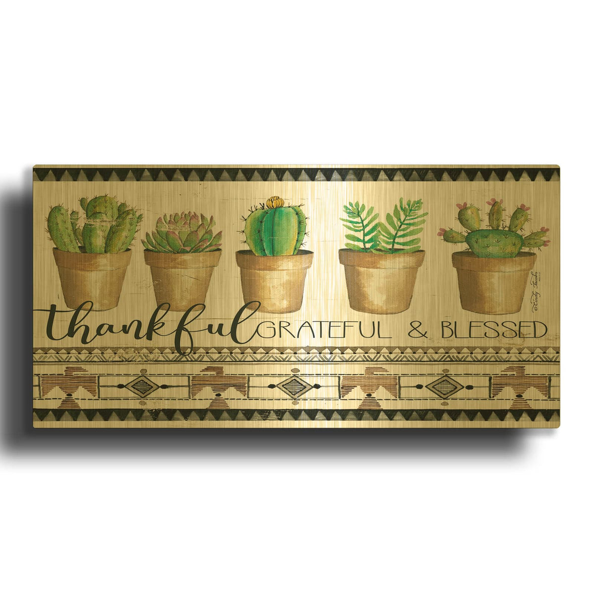 'Native Thankful Grateful' By Cindy Jacobs Gold Metal Wall Art