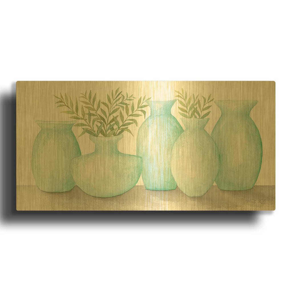 'Mint Vases' By Cindy Jacobs Gold Metal Wall Art