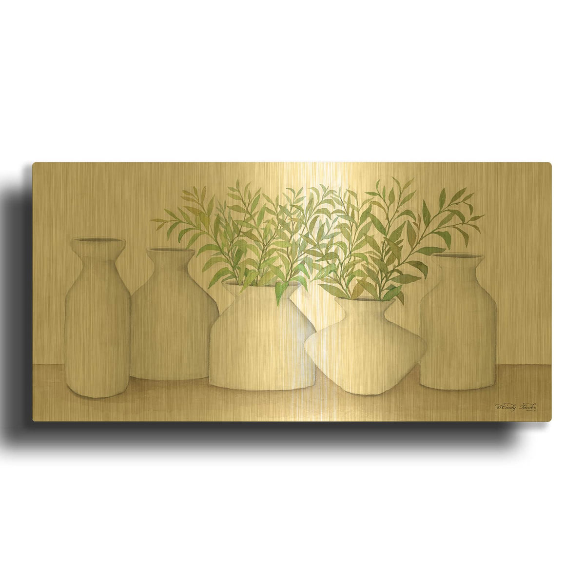 'Simplicity in White II' By Cindy Jacobs Gold Metal Wall Art