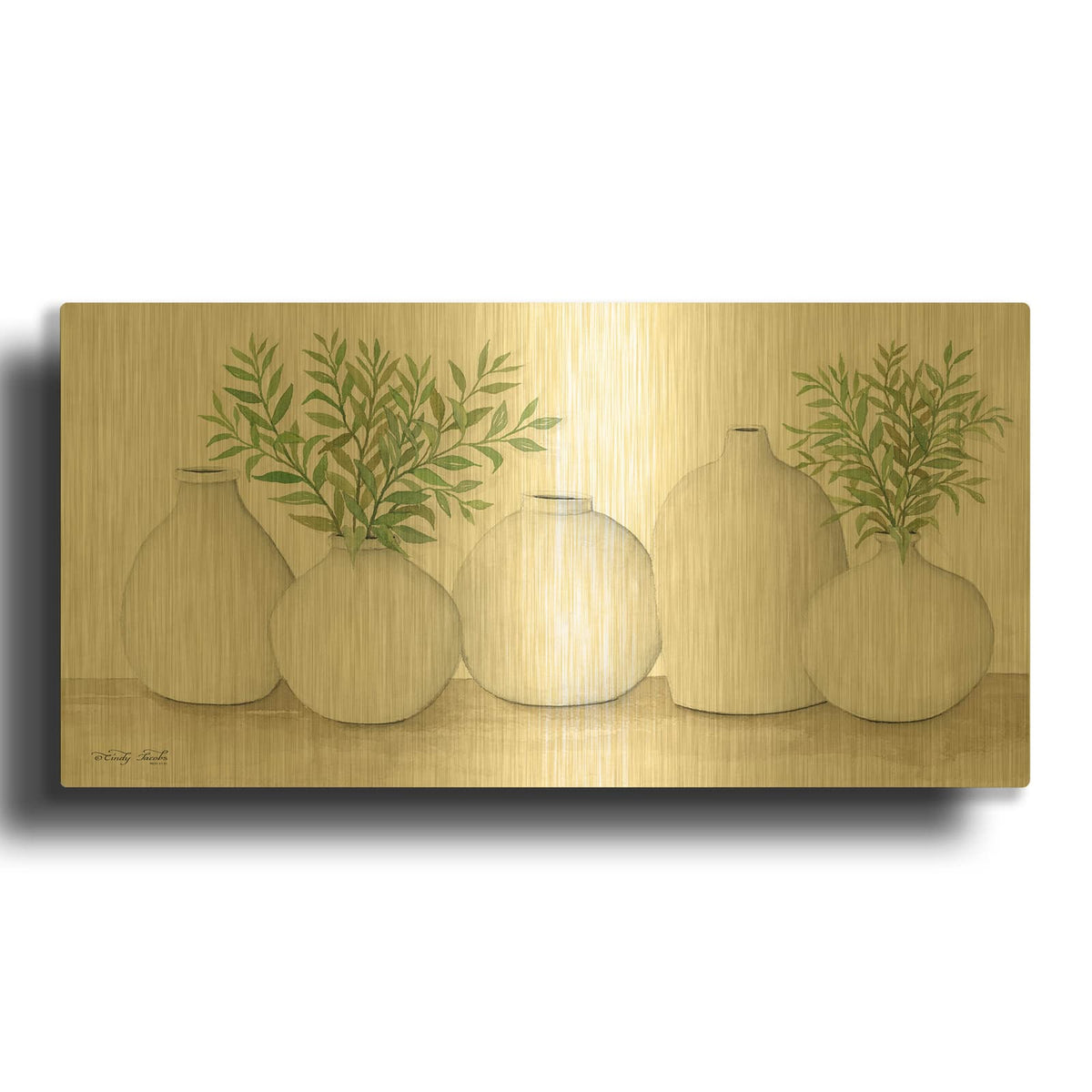 'Simplicity in White I' By Cindy Jacobs Gold Metal Wall Art
