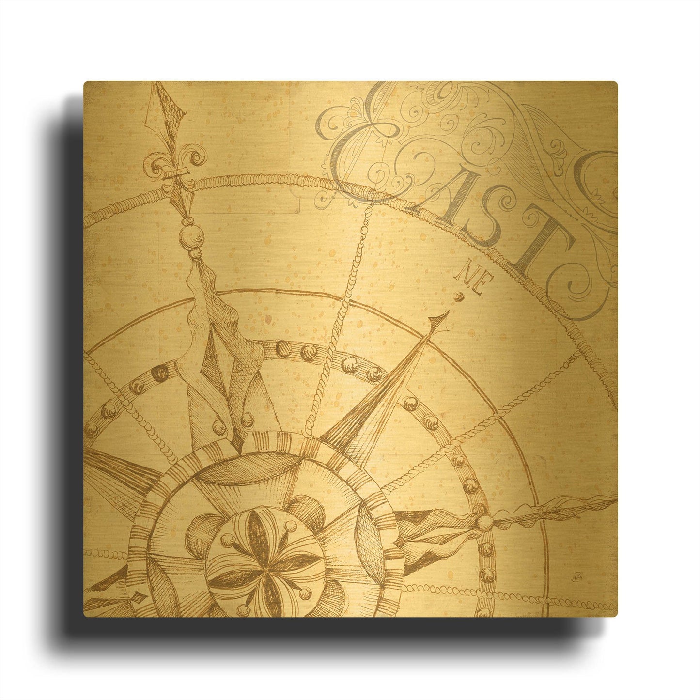 'Coast to Coast Sepia III' By Daphne Brissonnet Gold Metal Wall Art
