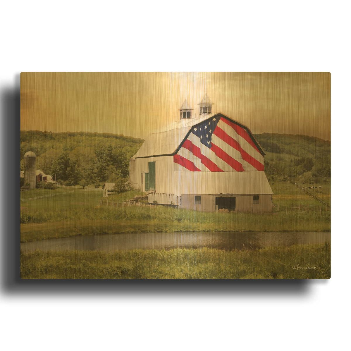 'Flag Barn' By Lori Deiter Gold Metal Wall Art