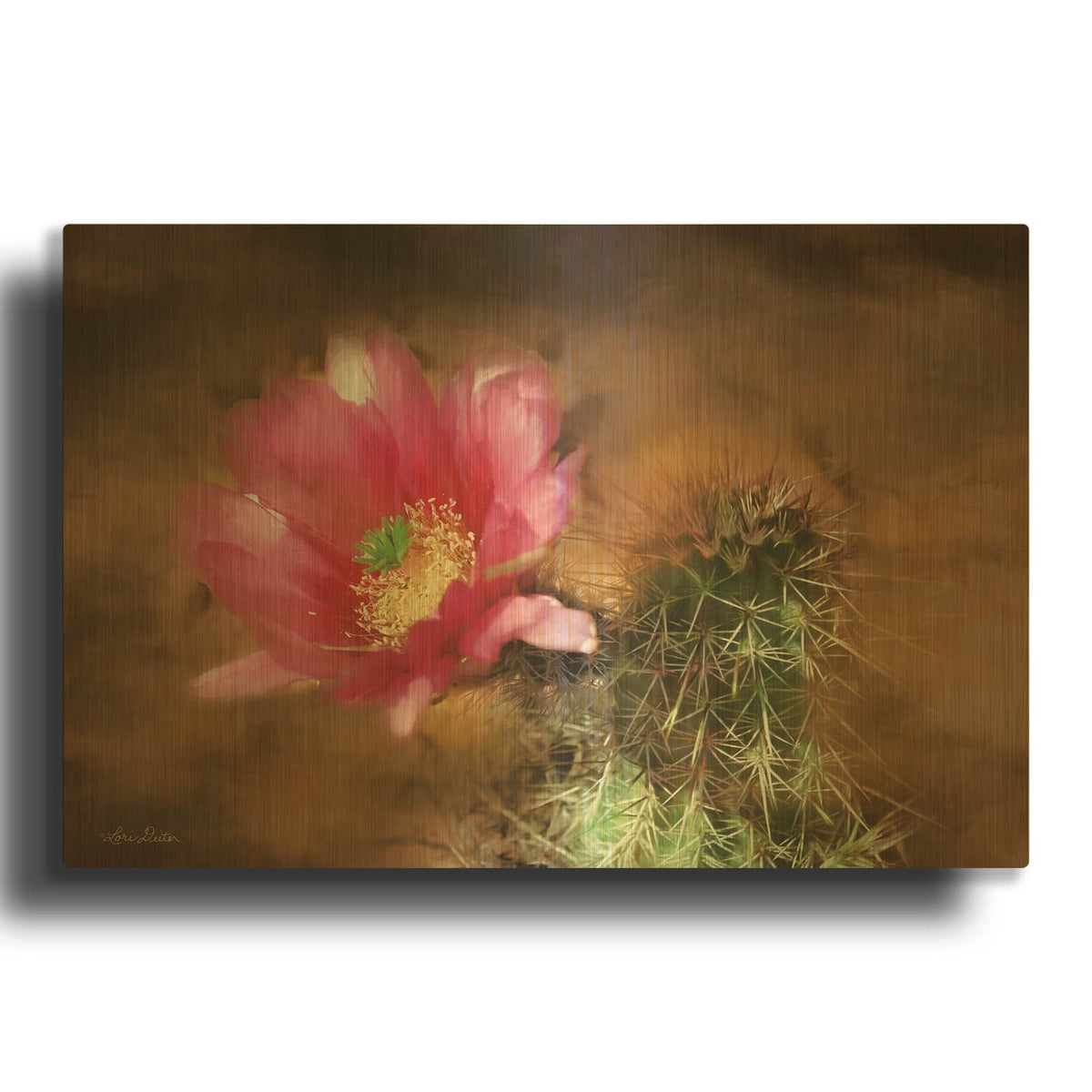 'Vibrant Cactus Flower' By Lori Deiter Gold Metal Wall Art