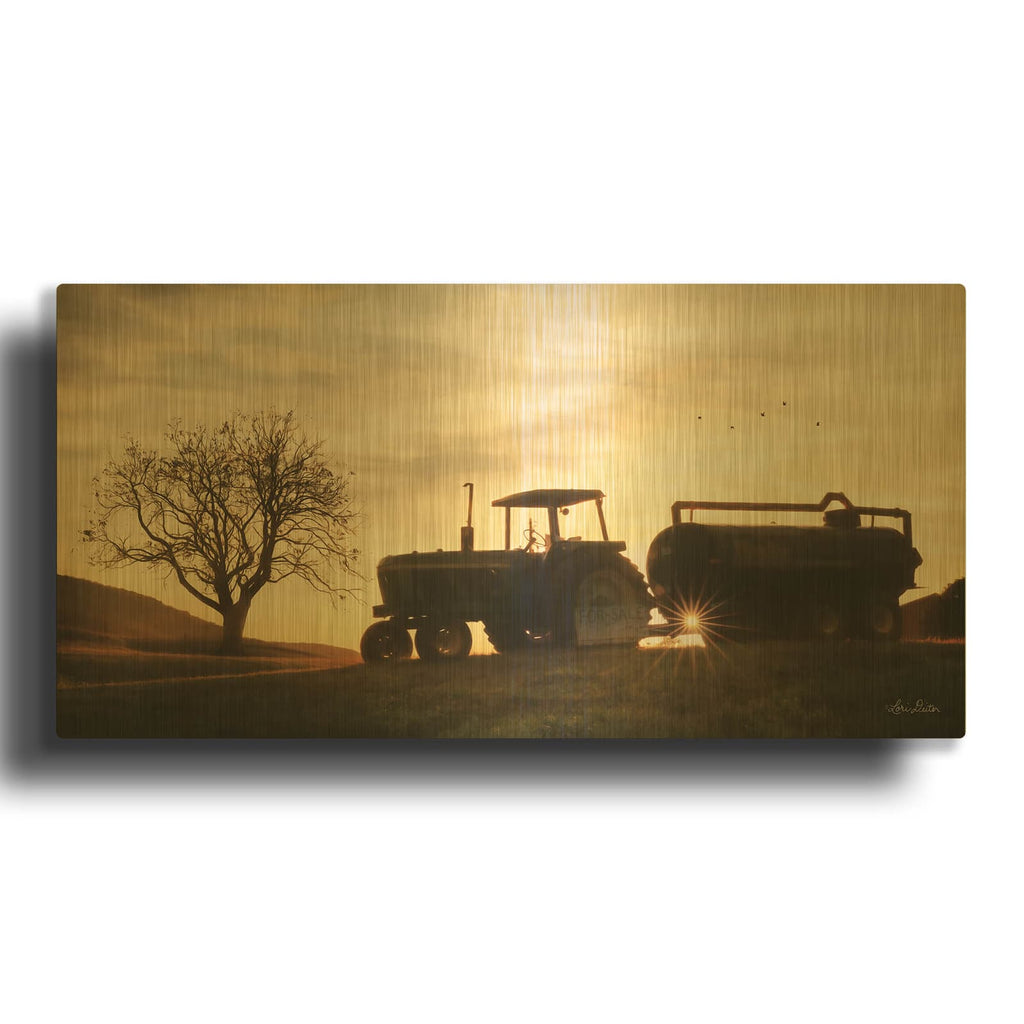 'Tractor for Sale' By Lori Deiter Gold Metal Wall Art